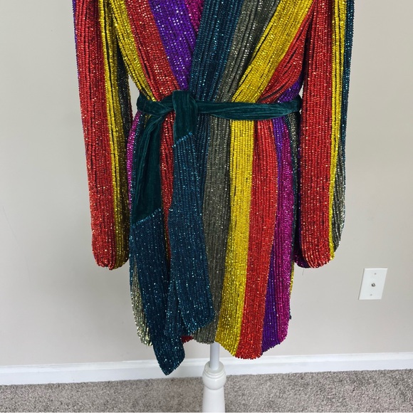 NWT RETROFETE GABRIELLE SEQUIN ROBE DRESS MULTI STRIPE SIZE SMALL - Picture 11 of 16